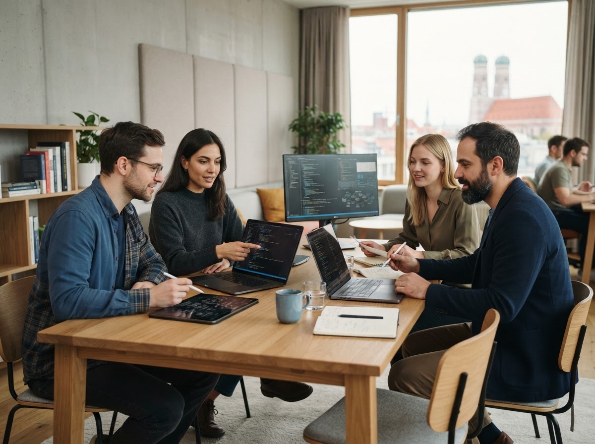 Voitra AI team member reviewing portfolio analytics on a workstation